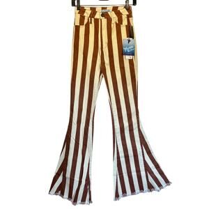 New Show Me Your Mumu Berkeley Striped Zip Up Bell Jeans